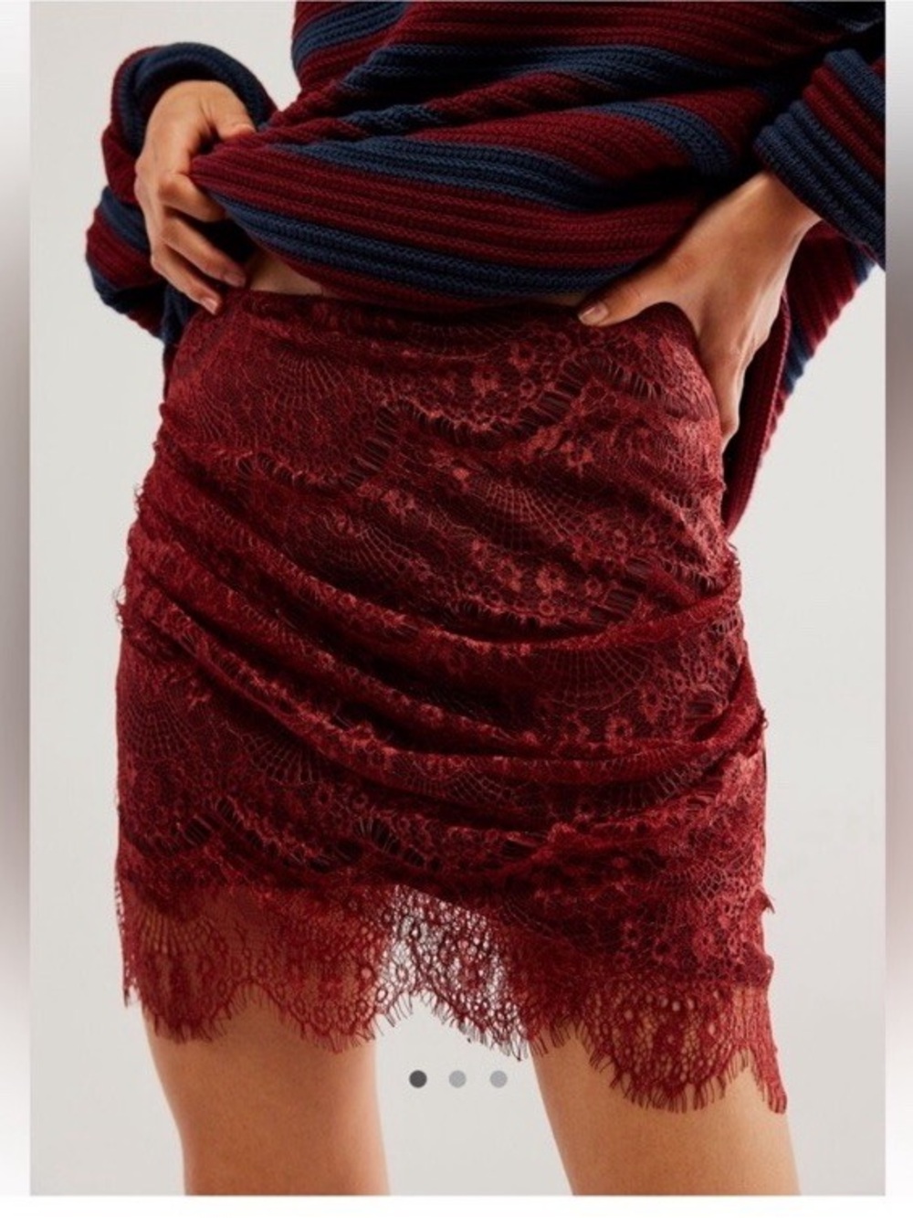 NWT Free People Zoey Burgundy Lace Ruched Mini Skirt